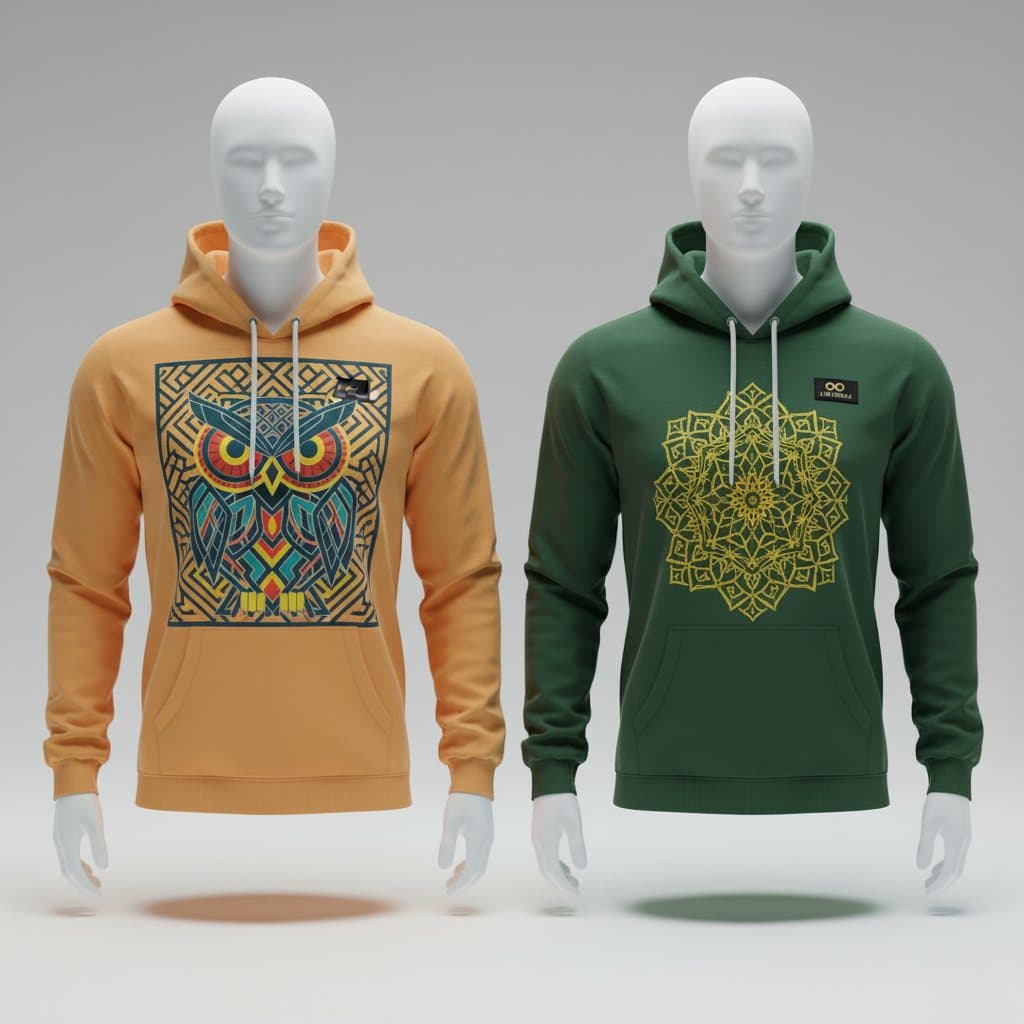 Mosaic owl and golden mandala hoodies