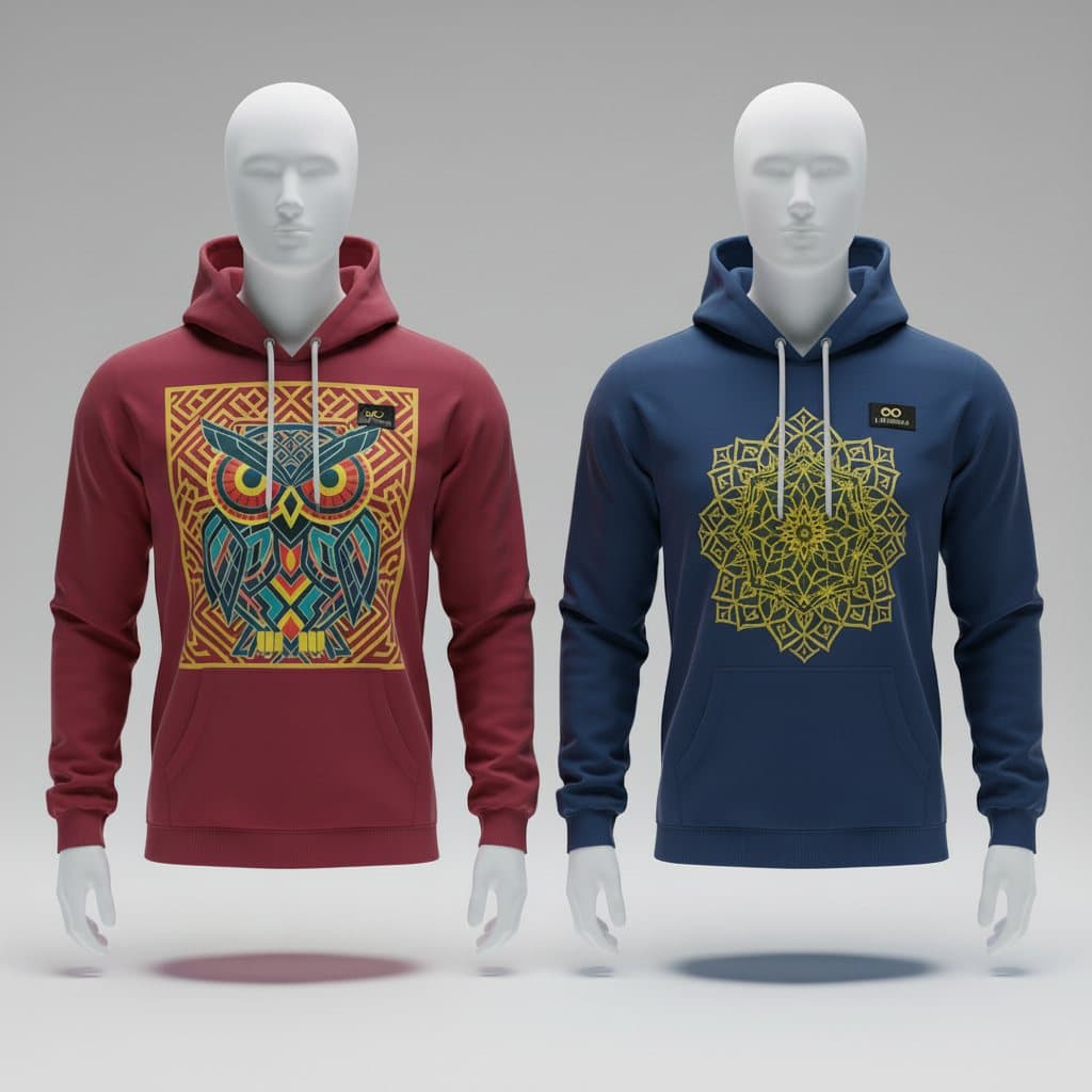 Mosaic owl and golden mandala hoodies